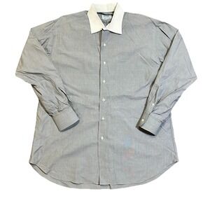 Vtg Gitman Bros Blue White Constrast Collar Button Up Dress Shirt 16.5 34 USA